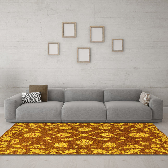 Machine Washable Persian Yellow Traditional Rug in a Living Room, wshtr1507yw