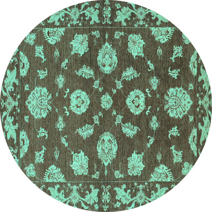 Round Persian Turquoise Traditional Rug, tr1507turq