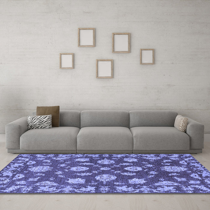Machine Washable Persian Blue Traditional Rug in a Living Room, wshtr1507blu