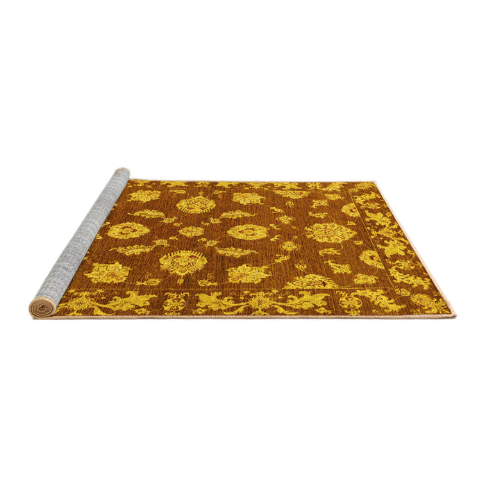 Sideview of Machine Washable Persian Yellow Traditional Rug, wshtr1507yw
