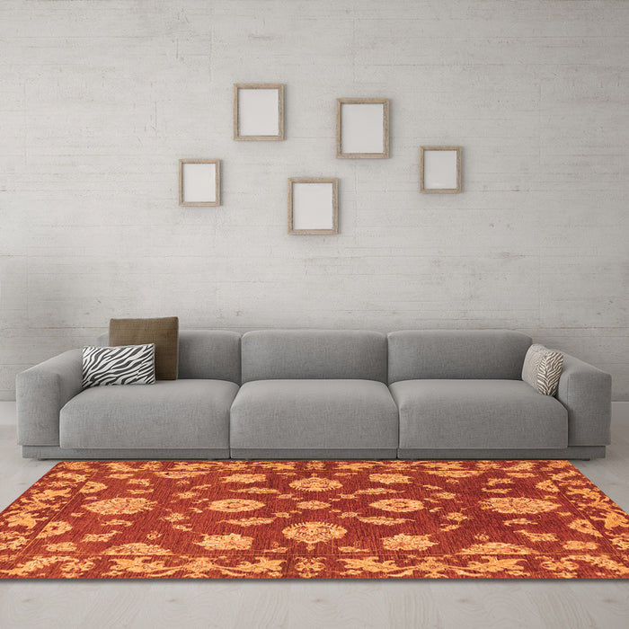 Machine Washable Persian Orange Traditional Area Rugs in a Living Room, wshtr1507org