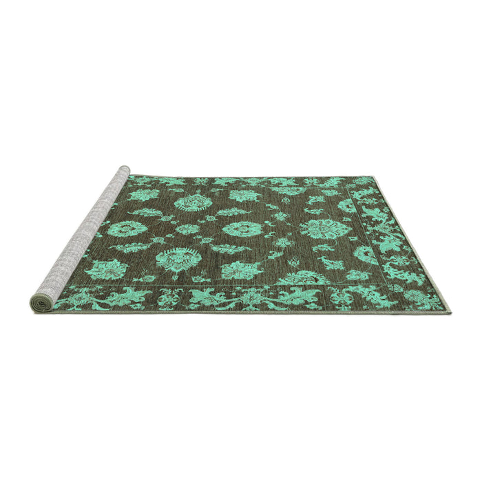 Sideview of Machine Washable Persian Turquoise Traditional Area Rugs, wshtr1507turq