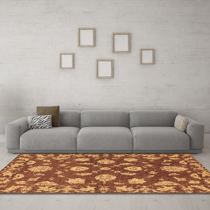 Machine Washable Persian Brown Traditional Rug in a Living Room,, wshtr1507brn