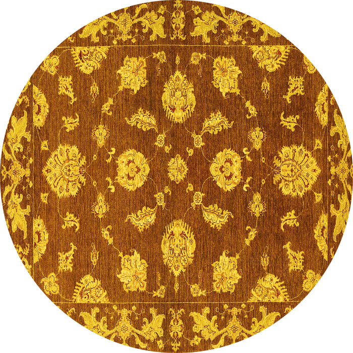 Round Machine Washable Persian Yellow Traditional Rug, wshtr1507yw
