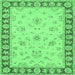 Square Machine Washable Oriental Emerald Green Traditional Area Rugs, wshtr1508emgrn