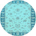 Round Machine Washable Oriental Light Blue Traditional Rug, wshtr1508lblu