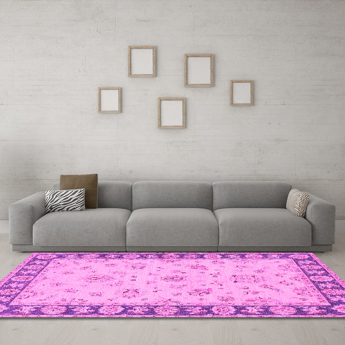 Machine Washable Oriental Pink Traditional Rug in a Living Room, wshtr1508pnk