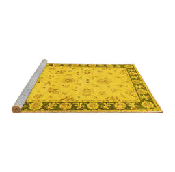 Sideview of Machine Washable Oriental Yellow Traditional Rug, wshtr1508yw