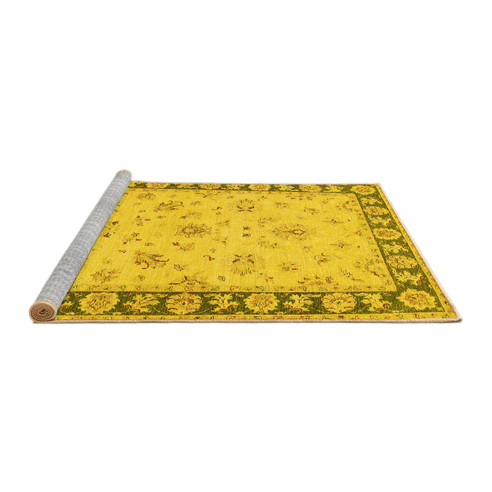 Sideview of Machine Washable Oriental Yellow Traditional Rug, wshtr1508yw