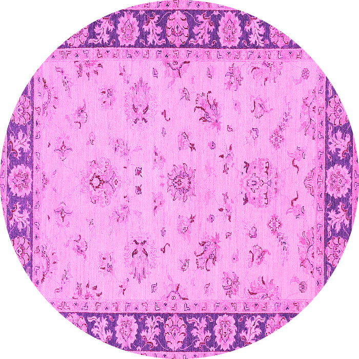 Round Machine Washable Oriental Pink Traditional Rug, wshtr1508pnk