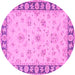 Round Machine Washable Oriental Pink Traditional Rug, wshtr1508pnk