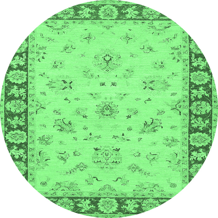 Round Oriental Emerald Green Traditional Rug, tr1508emgrn