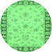 Round Oriental Emerald Green Traditional Rug, tr1508emgrn