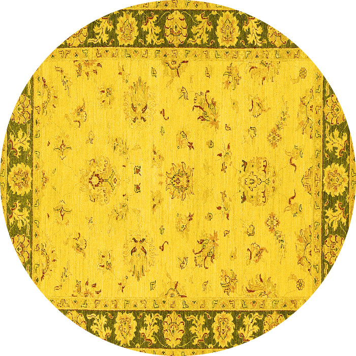 Round Machine Washable Oriental Yellow Traditional Rug, wshtr1508yw