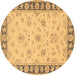 Round Oriental Brown Traditional Rug, tr1508brn