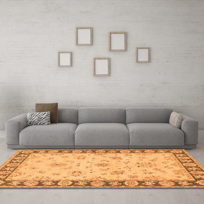 Machine Washable Oriental Orange Traditional Area Rugs in a Living Room, wshtr1508org