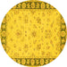 Round Oriental Yellow Traditional Rug, tr1508yw