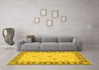 Machine Washable Oriental Yellow Traditional Rug, wshtr1508yw