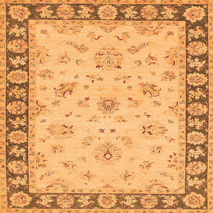 Round Machine Washable Oriental Orange Traditional Area Rugs, wshtr1508org