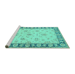 Sideview of Machine Washable Oriental Turquoise Traditional Area Rugs, wshtr1508turq