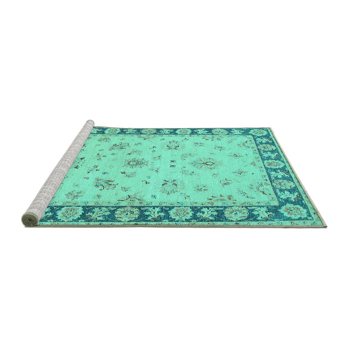 Sideview of Machine Washable Oriental Turquoise Traditional Area Rugs, wshtr1508turq