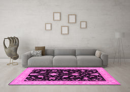 Machine Washable Persian Pink Traditional Rug in a Living Room, wshtr1509pnk