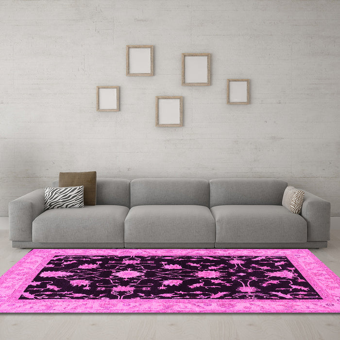Machine Washable Persian Pink Traditional Rug in a Living Room, wshtr1509pnk