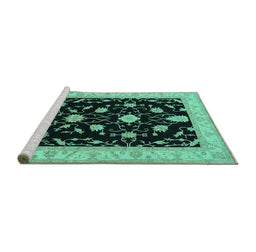 Sideview of Machine Washable Persian Turquoise Traditional Area Rugs, wshtr1509turq