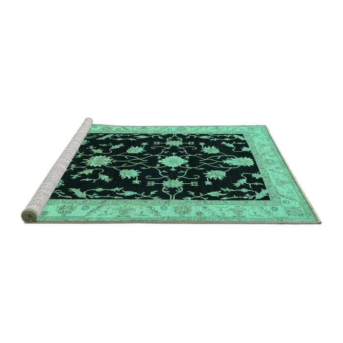 Sideview of Machine Washable Persian Turquoise Traditional Area Rugs, wshtr1509turq