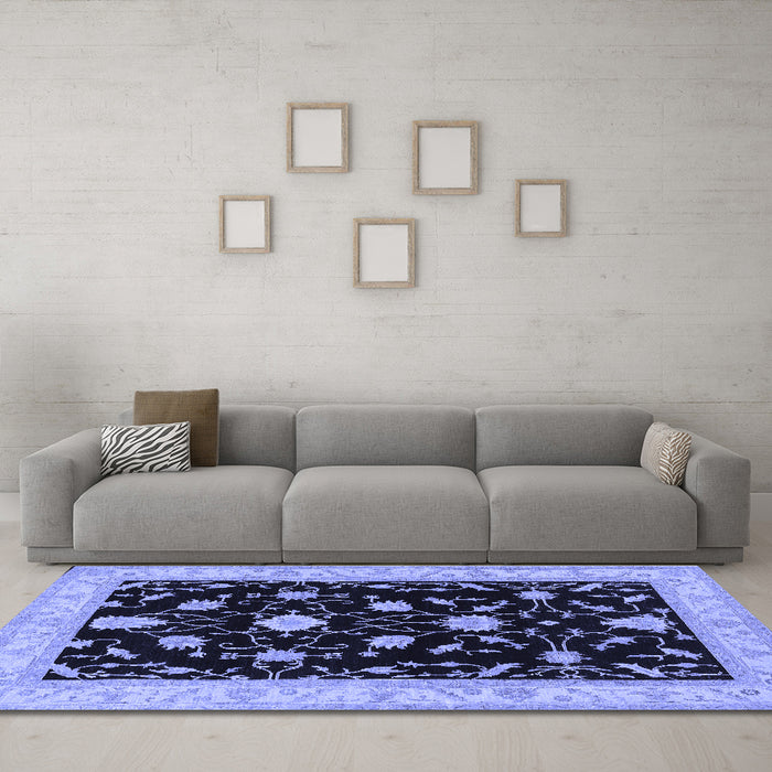 Machine Washable Persian Blue Traditional Rug in a Living Room, wshtr1509blu