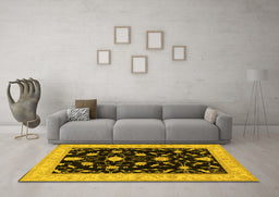 Machine Washable Persian Yellow Traditional Rug in a Living Room, wshtr1509yw