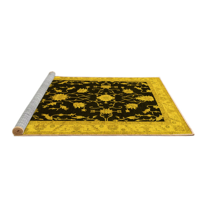 Sideview of Machine Washable Persian Yellow Traditional Rug, wshtr1509yw