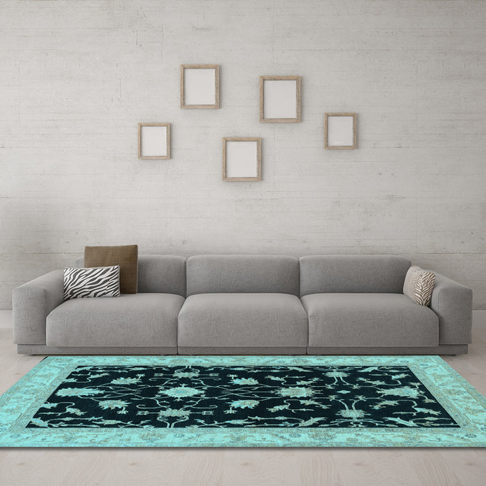 Machine Washable Persian Light Blue Traditional Rug in a Living Room, wshtr1509lblu