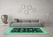 Machine Washable Persian Turquoise Traditional Area Rugs in a Living Room,, wshtr1509turq