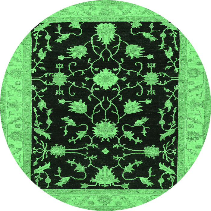 Round Machine Washable Persian Emerald Green Traditional Area Rugs, wshtr1509emgrn