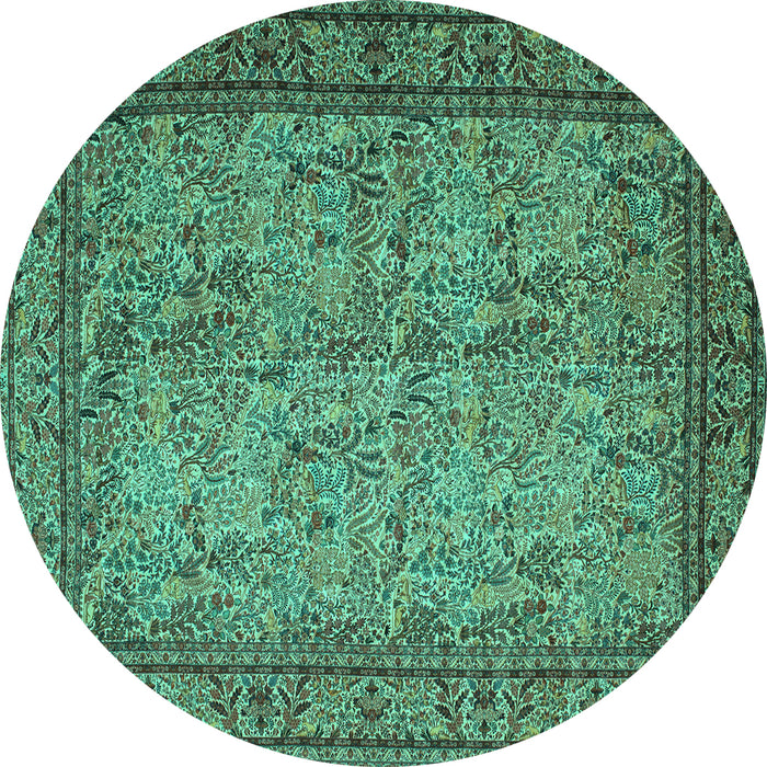 Round Machine Washable Persian Turquoise Traditional Area Rugs, wshtr150turq