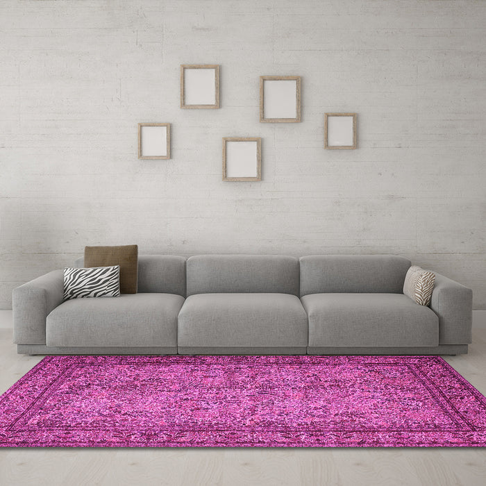 Machine Washable Persian Pink Traditional Rug in a Living Room, wshtr150pnk