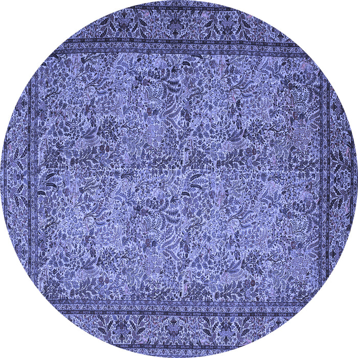 Round Machine Washable Persian Blue Traditional Rug, wshtr150blu