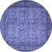 Round Machine Washable Persian Blue Traditional Rug, wshtr150blu