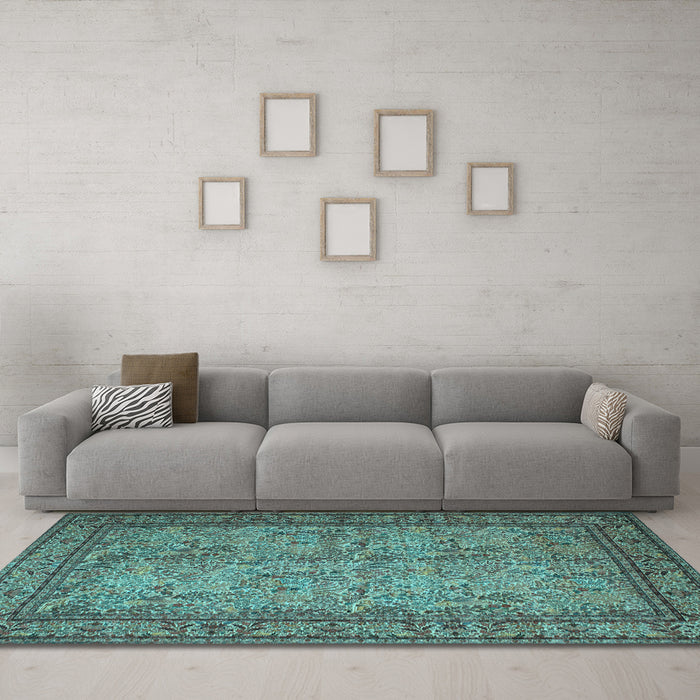 Machine Washable Persian Light Blue Traditional Rug in a Living Room, wshtr150lblu