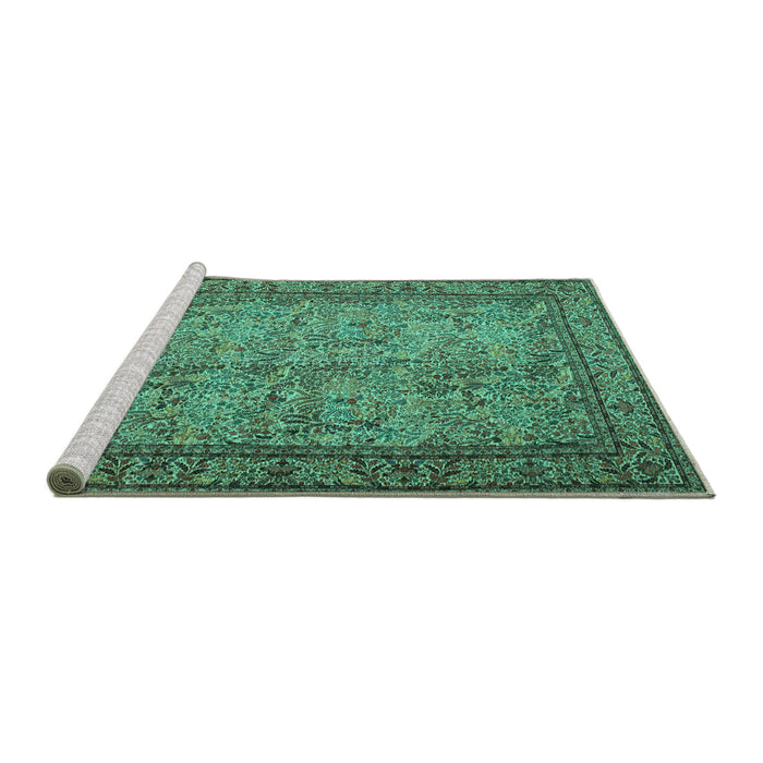Sideview of Machine Washable Persian Turquoise Traditional Area Rugs, wshtr150turq
