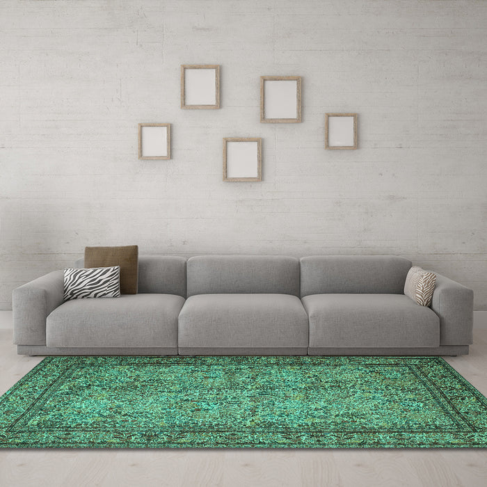 Machine Washable Persian Turquoise Traditional Area Rugs in a Living Room,, wshtr150turq