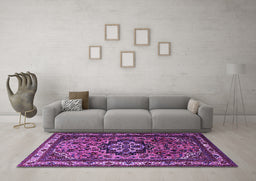 Machine Washable Medallion Purple Traditional Area Rugs in a Living Room, wshtr1510pur