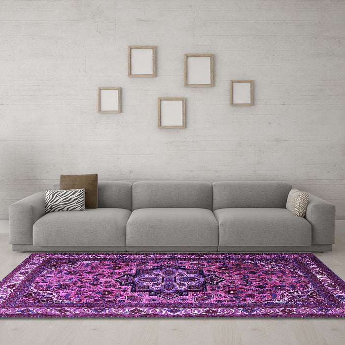 Machine Washable Medallion Purple Traditional Area Rugs in a Living Room, wshtr1510pur