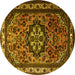 Round Machine Washable Medallion Yellow Traditional Rug, wshtr1510yw