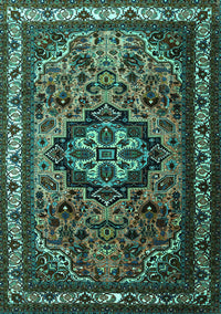 Medallion Turquoise Traditional Rug, tr1510turq