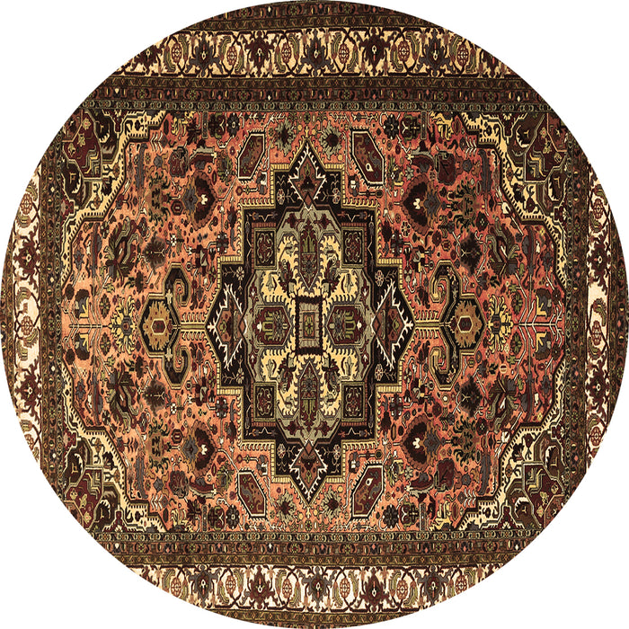 Round Machine Washable Medallion Brown Traditional Rug, wshtr1510brn