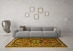 Machine Washable Medallion Yellow Traditional Rug in a Living Room, wshtr1510yw