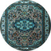 Round Medallion Light Blue Traditional Rug, tr1510lblu