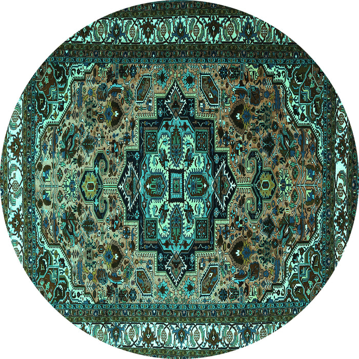 Round Medallion Turquoise Traditional Rug, tr1510turq